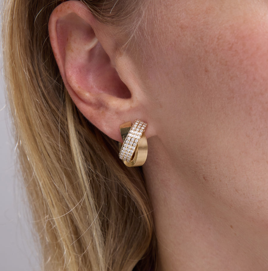 Gold & Diamond Tri Linked Ring Hoop Earrings - Sydney Evan Fine Jewelry