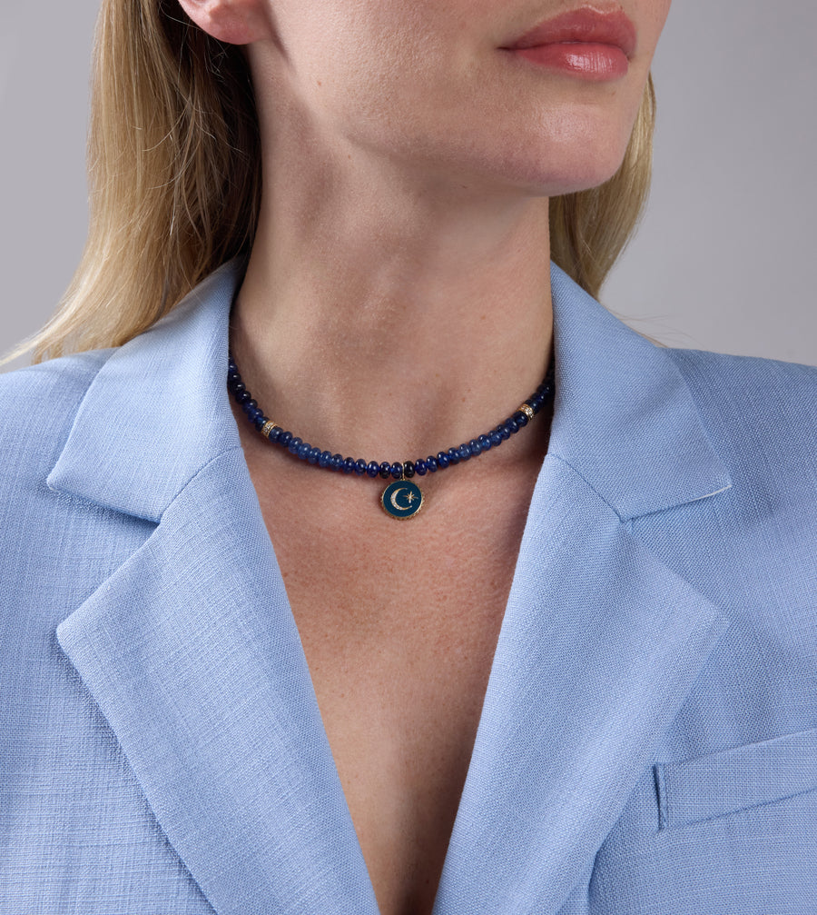 Gold & Diamond Celestial Medallion Sapphire Necklace - Sydney Evan Fine Jewelry