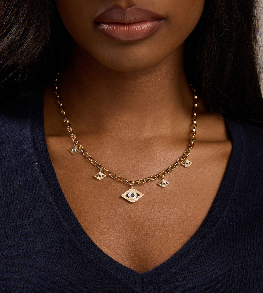 Gold & Sapphire Fluted Eye Charm Necklace - Sydney Evan Fine Jewelry