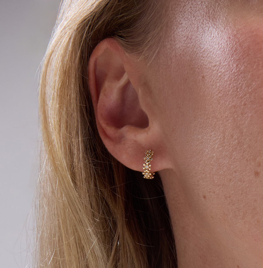 Gold & Diamond Tiny Daisy Huggie Hoops - Sydney Evan Fine Jewelry