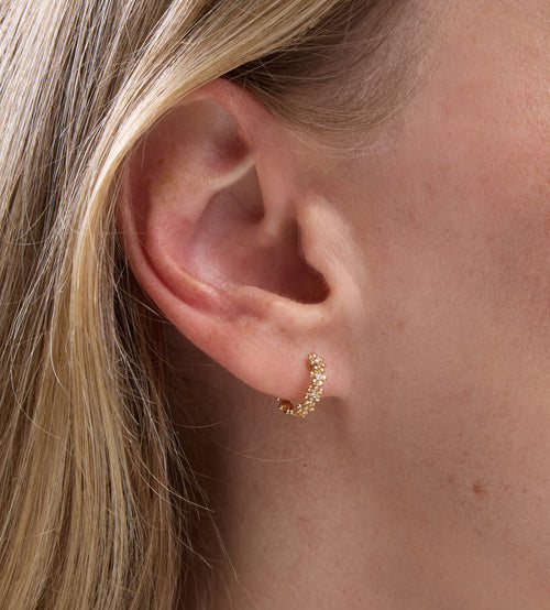 Gold & Diamond Tiny Daisy Huggie Hoops