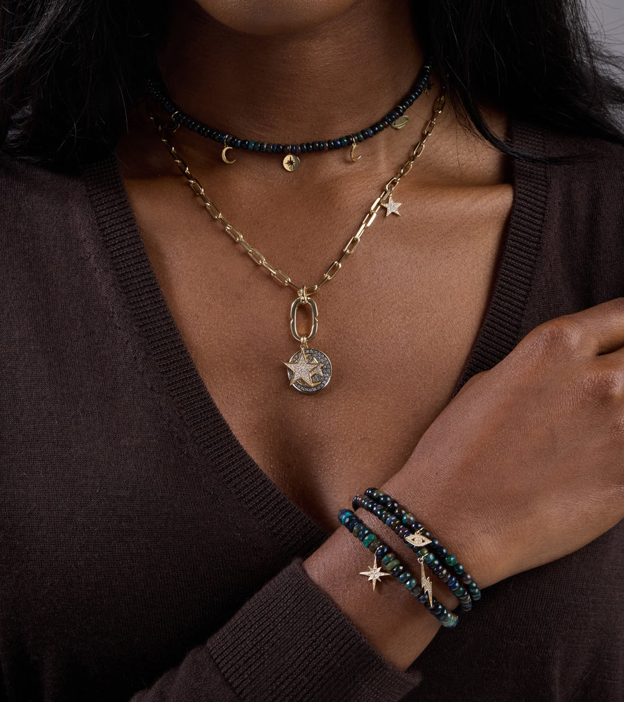 Gold & Diamond Flying Saucer on Hematite - Sydney Evan Fine Jewelry