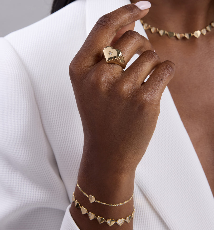 Gold & Diamond Heart Locket Signet Ring