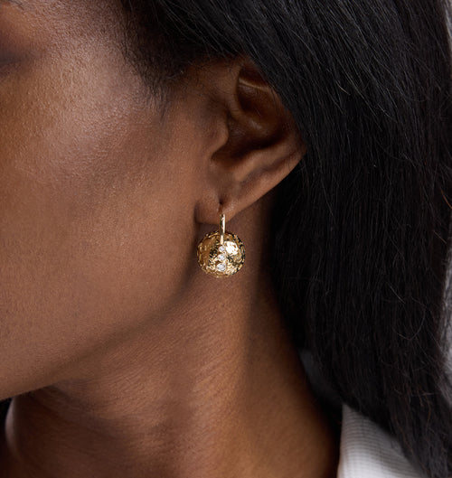 Gold & Diamond 15mm Icon Wallpaper Bead Earrings