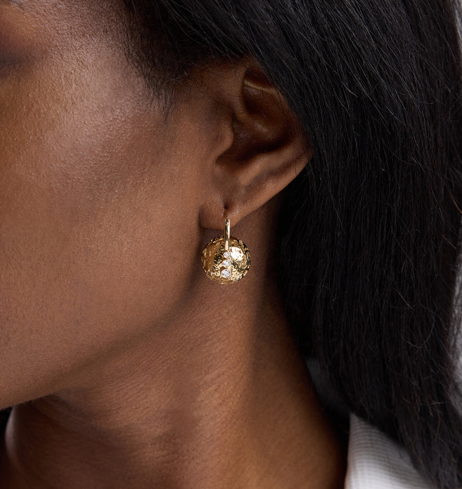 Gold & Diamond 15mm Icon Wallpaper Bead Earrings - Sydney Evan Fine Jewelry