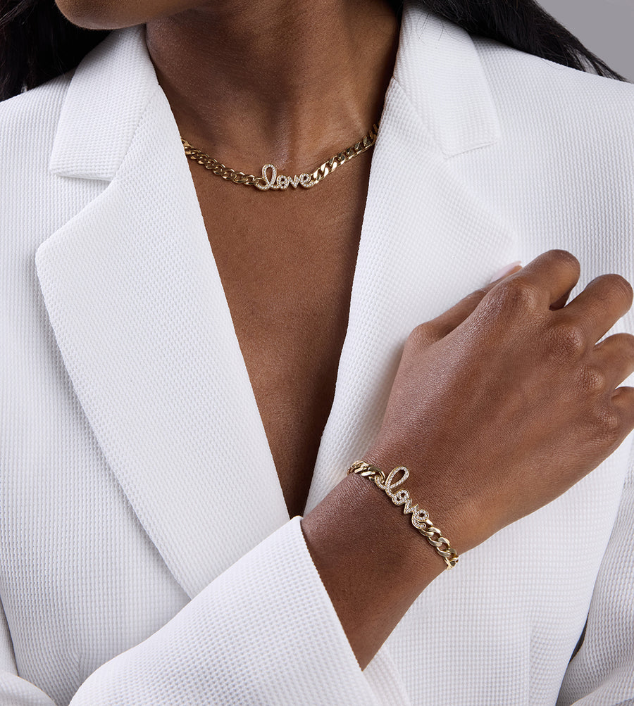 Gold & Diamond Love Curb Link Bracelet - Sydney Evan Fine Jewelry