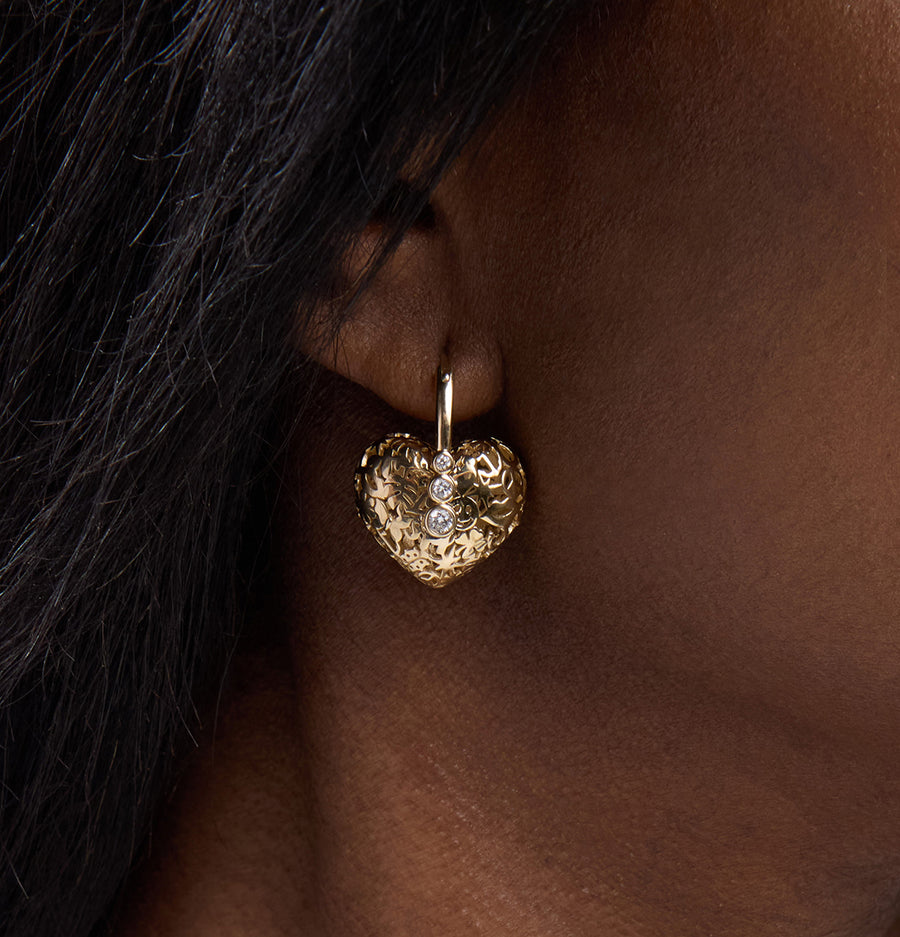 Gold & Diamond Heart Icon Wallpaper Bead Earrings - Sydney Evan Fine Jewelry