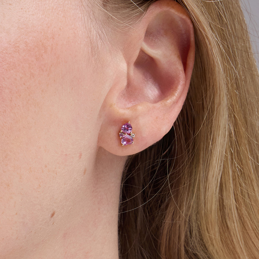 Gold, Diamond & Pink Sapphire Heart Cocktail Stud - Sydney Evan Fine Jewelry