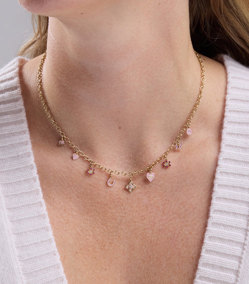 Gold & Diamond Hollywood Enamel Multi Charm Necklace