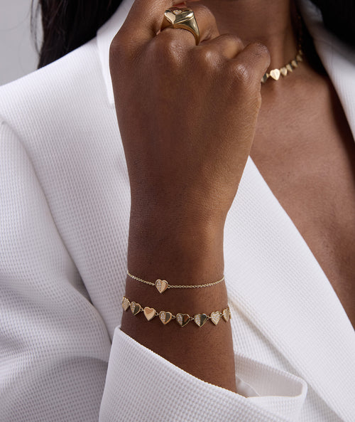 Gold & Diamond Half Pave Heart Eternity Bracelet