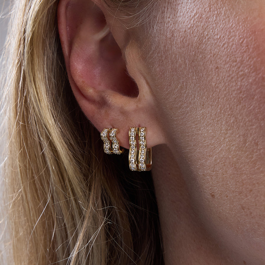 Gold & Diamond Pave Double Wavy Huggie - Sydney Evan Fine Jewelry