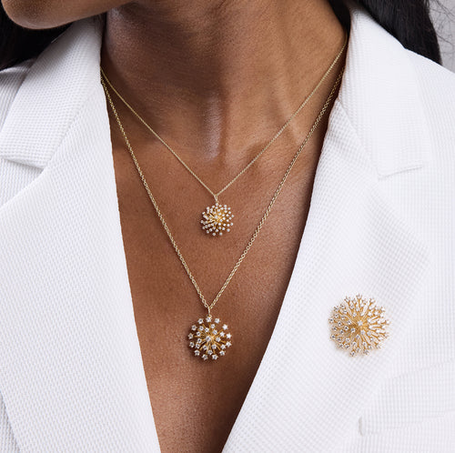 Gold & Diamond Medium Big Stone Burst Flower Pendant