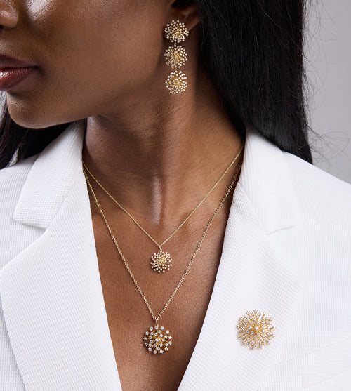 Gold & Diamond Medium Big Stone Burst Flower Pendant