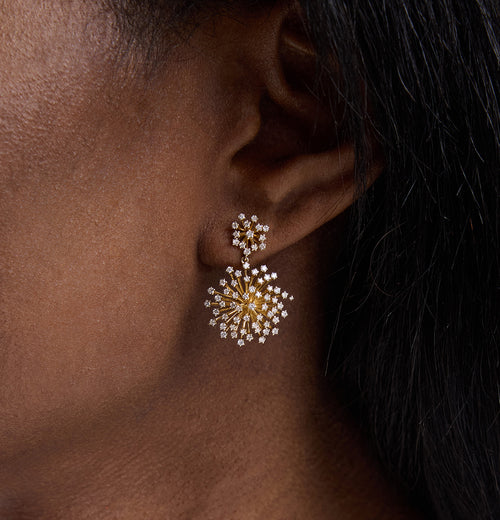 Gold & Diamond Burst Flower Desert Drop Earrings