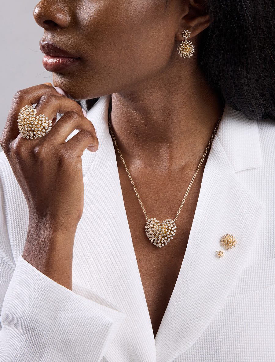 Gold & Diamond Burst Flower Desert Drop Earrings - Sydney Evan Fine Jewelry