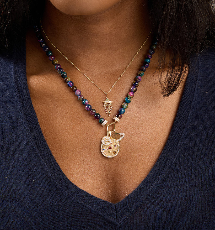 Gold & Diamond Celestial Charms on Rainbow Tiger Eye Necklace - Sydney Evan Fine Jewelry