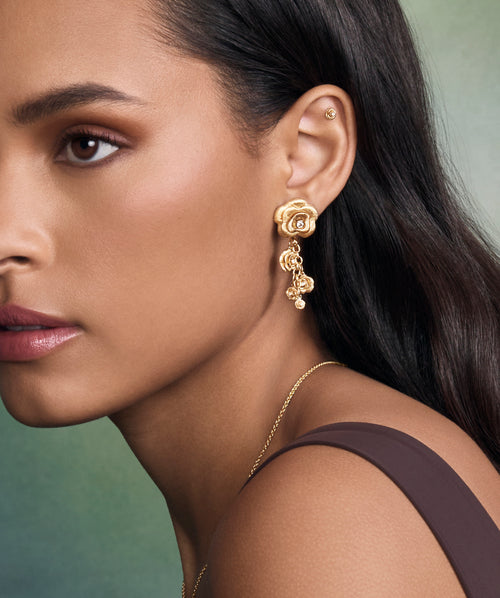 Gold & Diamond Rose Charm Earrings