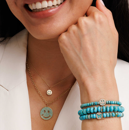 Gold & Turquoise Large Happy Face Charm
