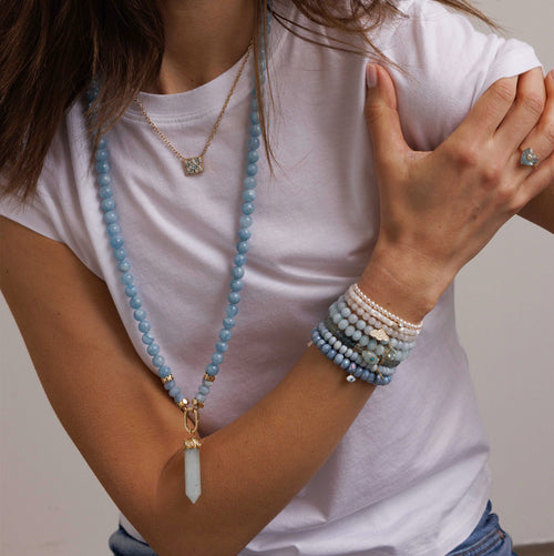 Gold & Diamond Aquamarine Rectangular Frame Cocktail Fixed Necklace