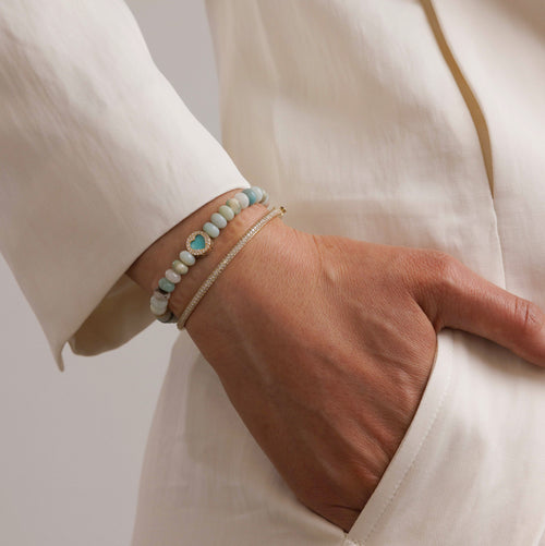 Gold & Diamond Turquoise Pave Stone Inlay Heart Icon Bead on Amazonite