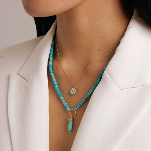 Gold & Diamond Turquoise Butterfly Inlay Charm