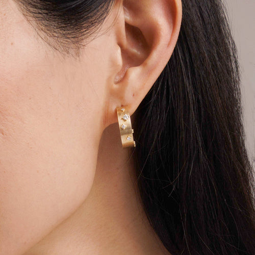 Gold & Diamond Wide Fluted Hoop Earrings
