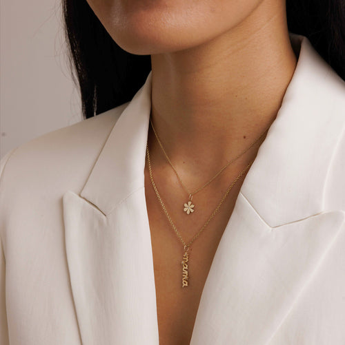 Gold & Diamond Small Mama Script Tiny Daisy Charm