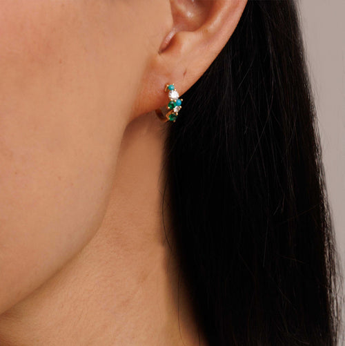 Gold, Emerald & Turquoise Cocktail Huggie Hoop