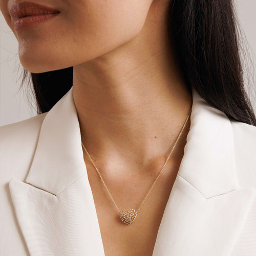 Gold & Diamond Small Stone Heart Shaped Burst Flower Necklace