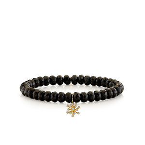 Gold & Diamond Small Burst Flower on Black Spinel - Sydney Evan Fine Jewelry