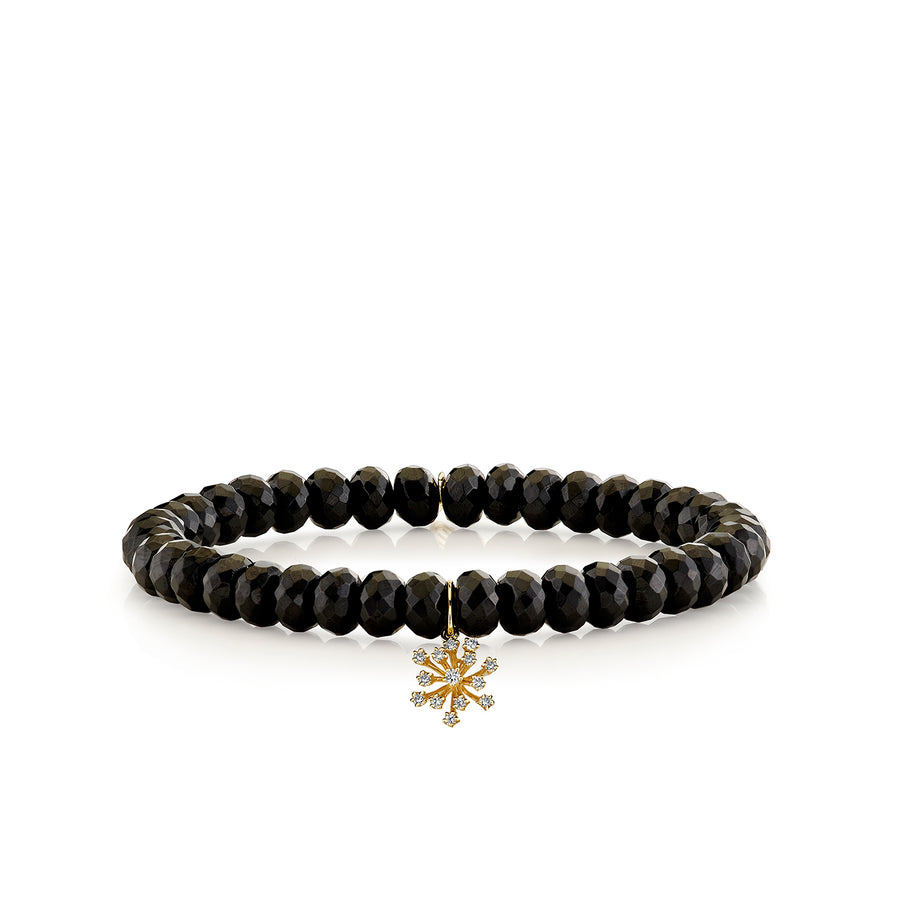 Gold & Diamond Small Burst Flower on Black Spinel - Sydney Evan Fine Jewelry