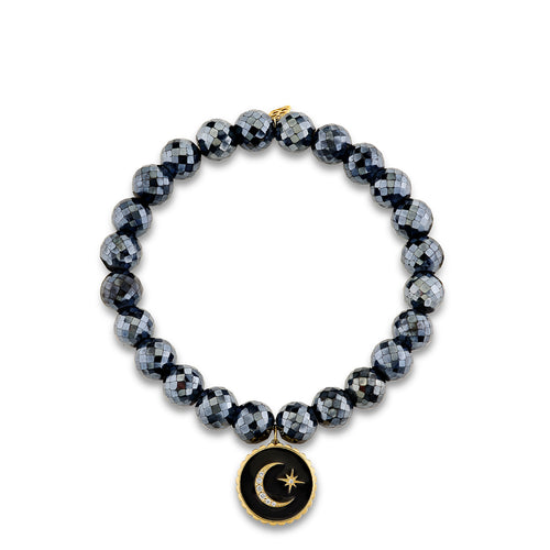 Gold & Diamond Celestial Medallion with Scalloped Edge on Black Spinel