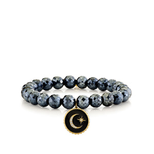 Gold & Diamond Celestial Medallion with Scalloped Edge on Black Spinel - Sydney Evan Fine Jewelry