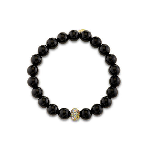 Gold & Diamond 8mm Pave Rondelle on Onyx