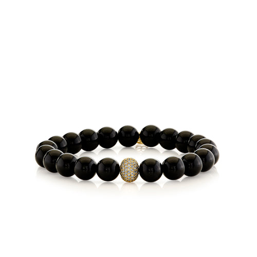 Gold & Diamond 8mm Pave Rondelle on Onyx