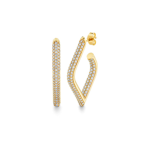 Gold & Diamond Large Pave Hollow Tube Marquise Eye Hoops