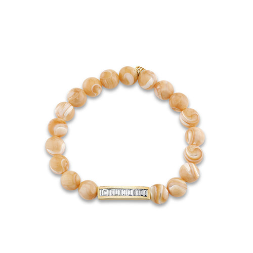 Gold & Diamond Channel Set Baguette Bar on Tan Mother of Pearl