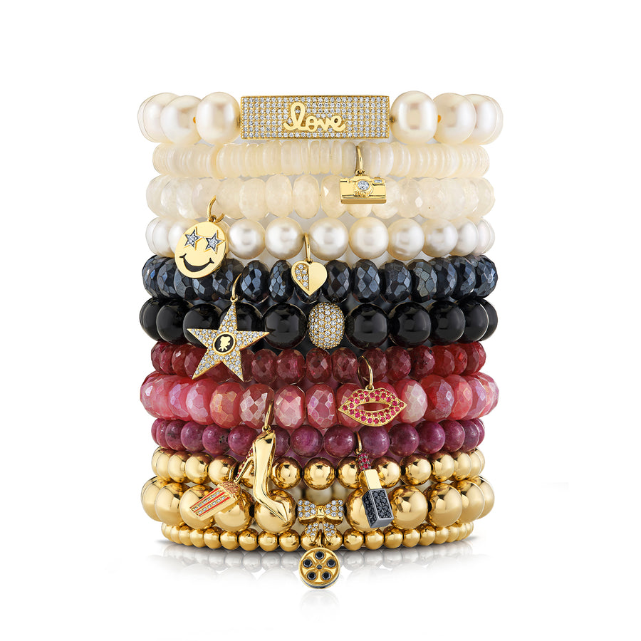 Gold & Diamond Film Reel Charm on Gold Beads - Sydney Evan Fine Jewelry