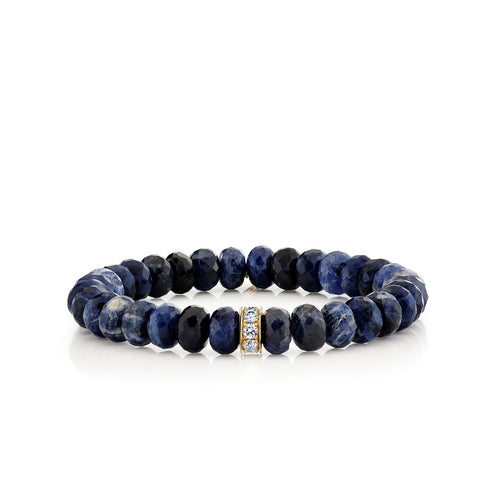 Gold & Diamond 8mm Extra Large Pave Eternity Rondelle on Sodalite