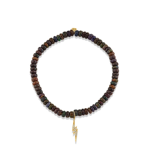 Gold & Diamond Small Lightning Bolt on Opal