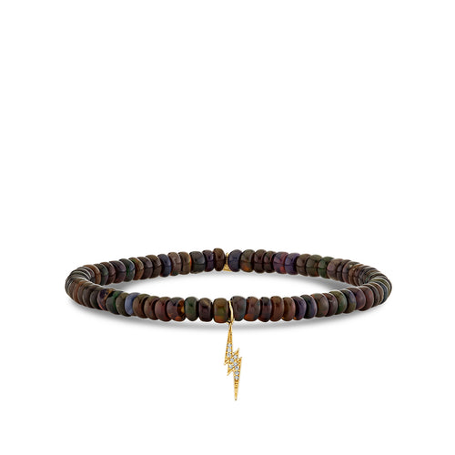 Gold & Diamond Small Lightning Bolt on Opal