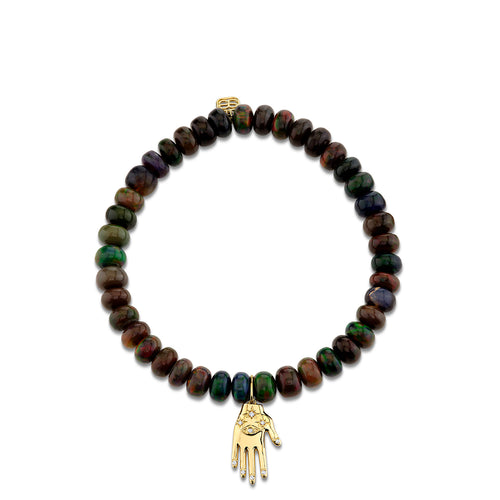 Gold & Diamond Eye Hand Charm on Black Opal