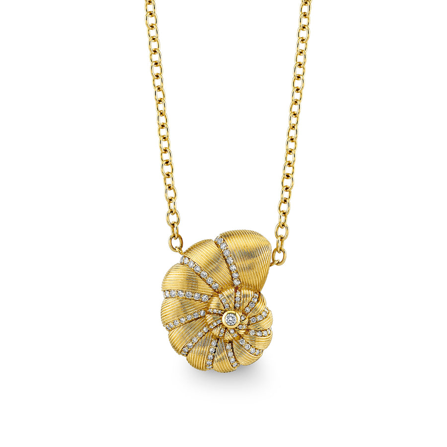 Gold & Diamond Large Fluted Nautilus Shell Necklace - Sydney Evan Fine Jewelry