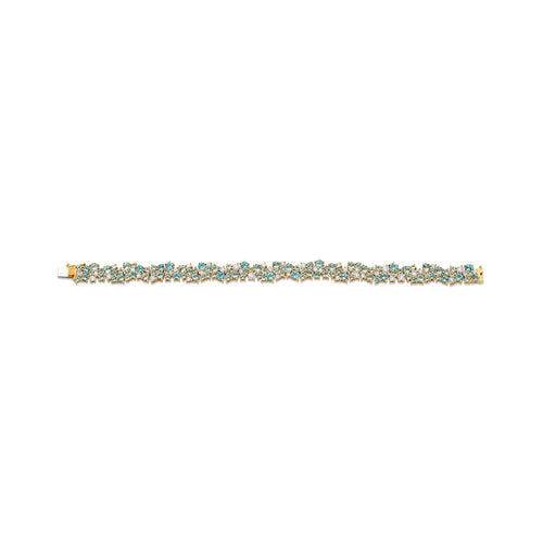 Gold & Diamond Blue Topaz Aquamarine Wide Cocktail Bracelet