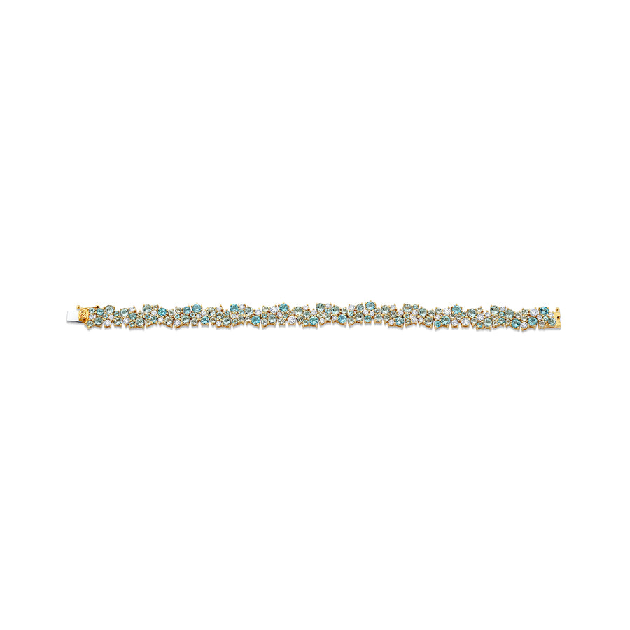 Gold & Diamond Blue Topaz Aquamarine Wide Cocktail Bracelet - Sydney Evan Fine Jewelry