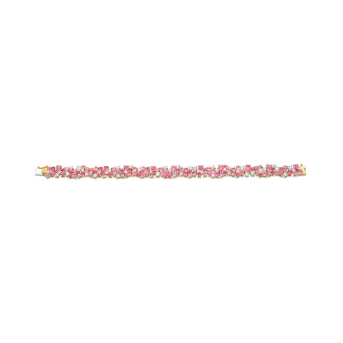 Gold & Diamond Pink Sapphire Wide Cocktail Tennis Bracelet