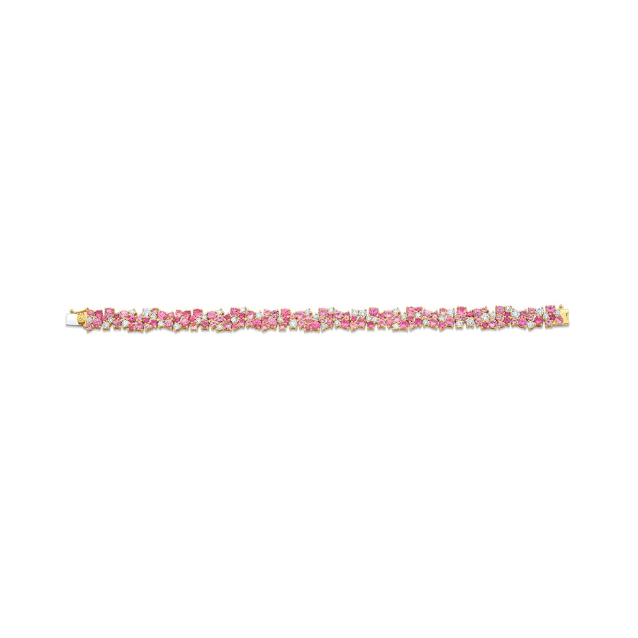 Gold & Diamond Pink Sapphire Wide Cocktail Tennis Bracelet - Sydney Evan Fine Jewelry