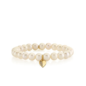 Gold & Diamond Half Pave Heart on Pearls - Sydney Evan Fine Jewelry