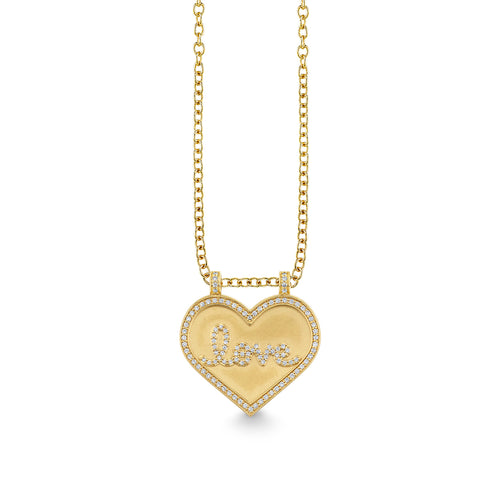 Gold & Diamond Love Script Heart Necklace