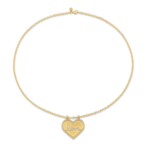 Gold & Diamond Love Script Heart Necklace